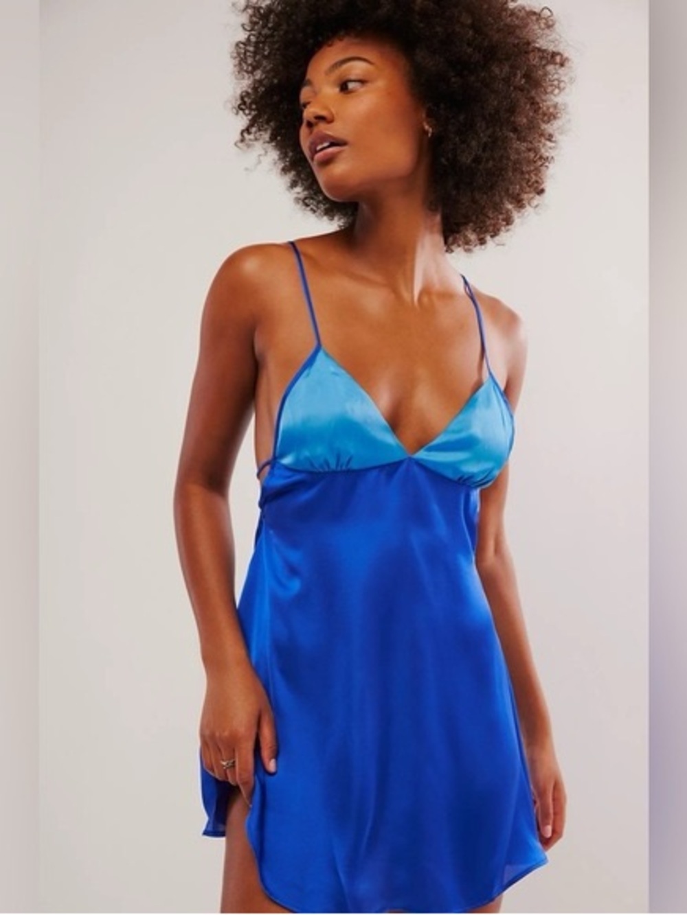 Intimately Free People Satin V-Neck Slip Dress with Contrast Bodice